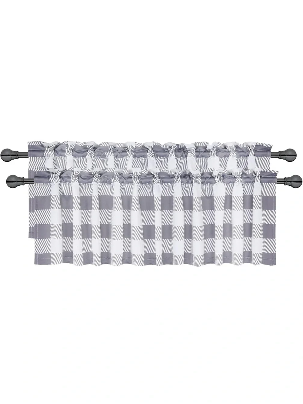 🩶 Gray Buffalo Check Kitchen Valance (2) NEW